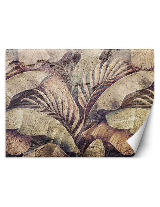 Exclusive wall murals - Palm tree leaves jungle on imitation concrete | FEEBY