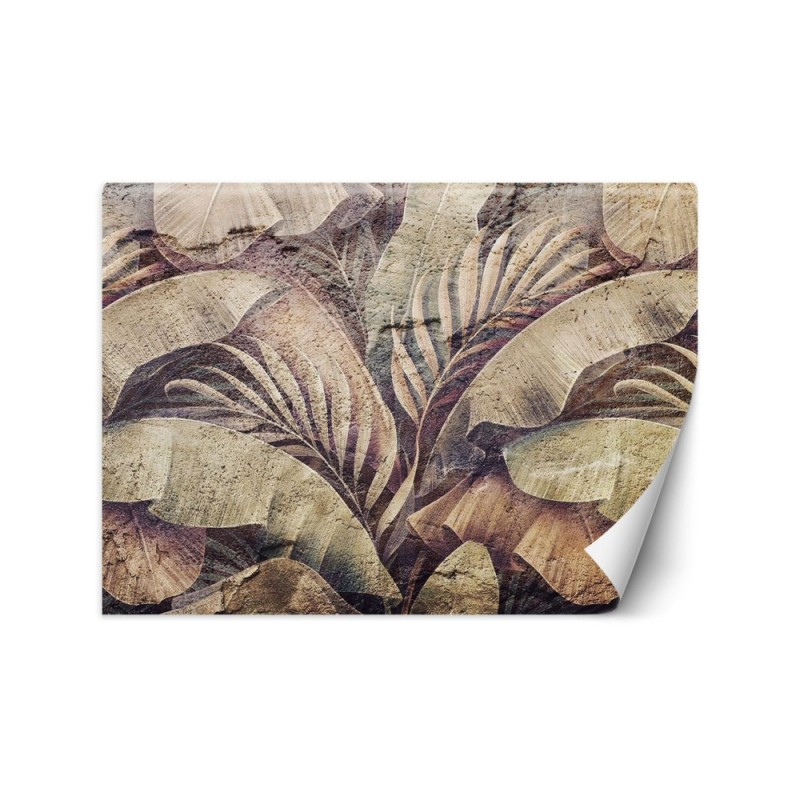 Exclusive wall murals - Palm tree leaves jungle on imitation concrete | FEEBY