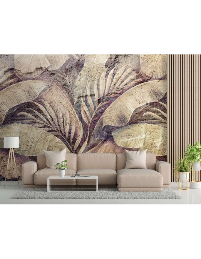 Exclusive wall murals - Palm tree leaves jungle on imitation concrete | FEEBY