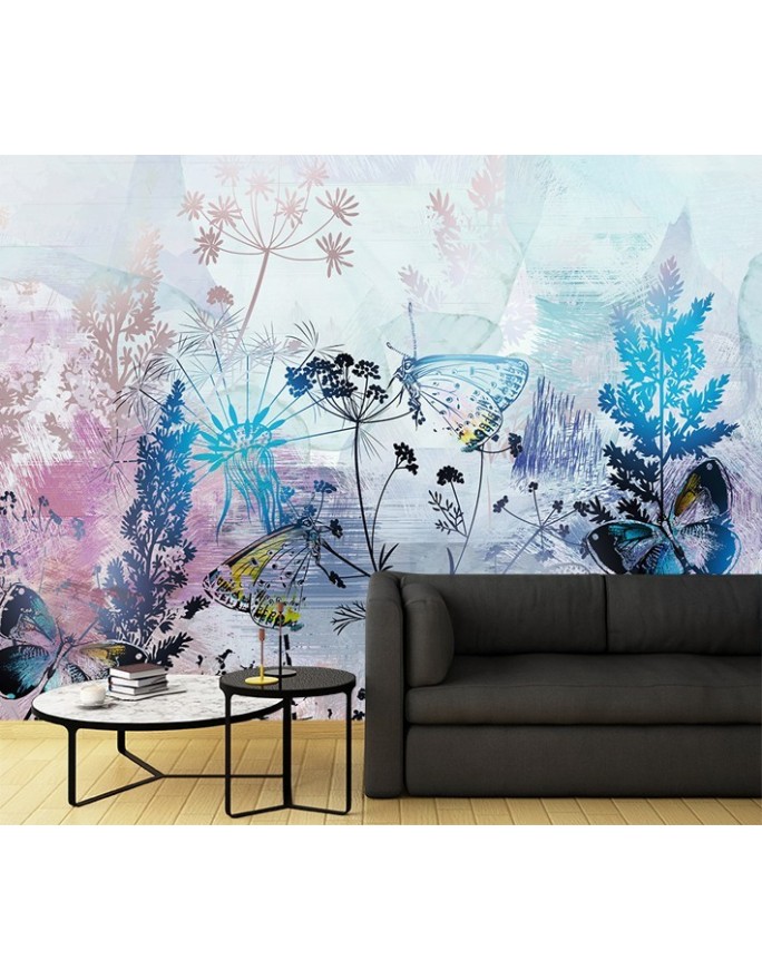Stylish Wallpapers - Meadow Butterflies Coloured Flowers | FEEBY