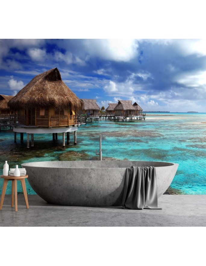 Wall murals - Cottage blue tropical beach | FEEBY