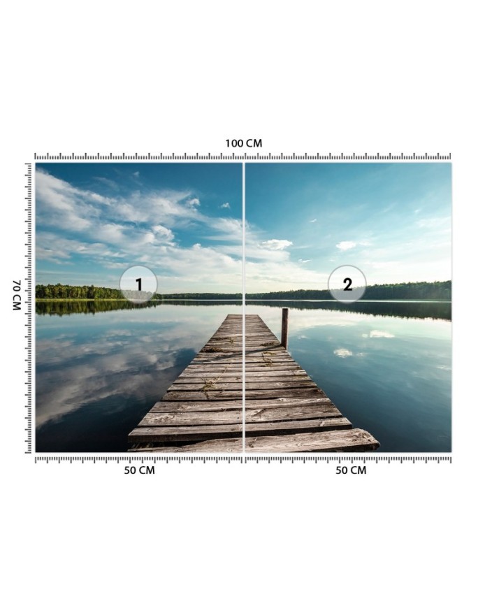 Unique wall murals - View from a pier overlooking a lake and forest | FEEBY