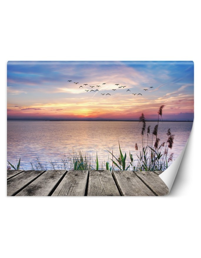 Beautiful wall murals for the living room - Sunset at the lake | FEEBY