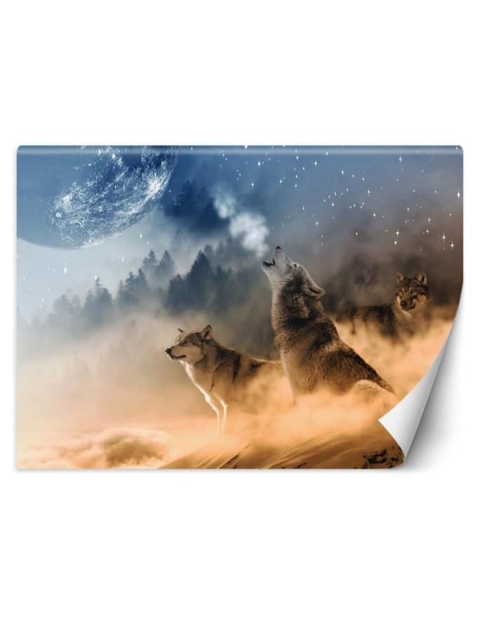 Unique Wallpapers for the living room - Wolves forest in the fog | FEEBY