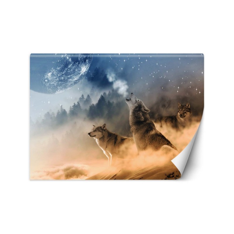 Unique Wallpapers for the living room - Wolves forest in the fog | FEEBY