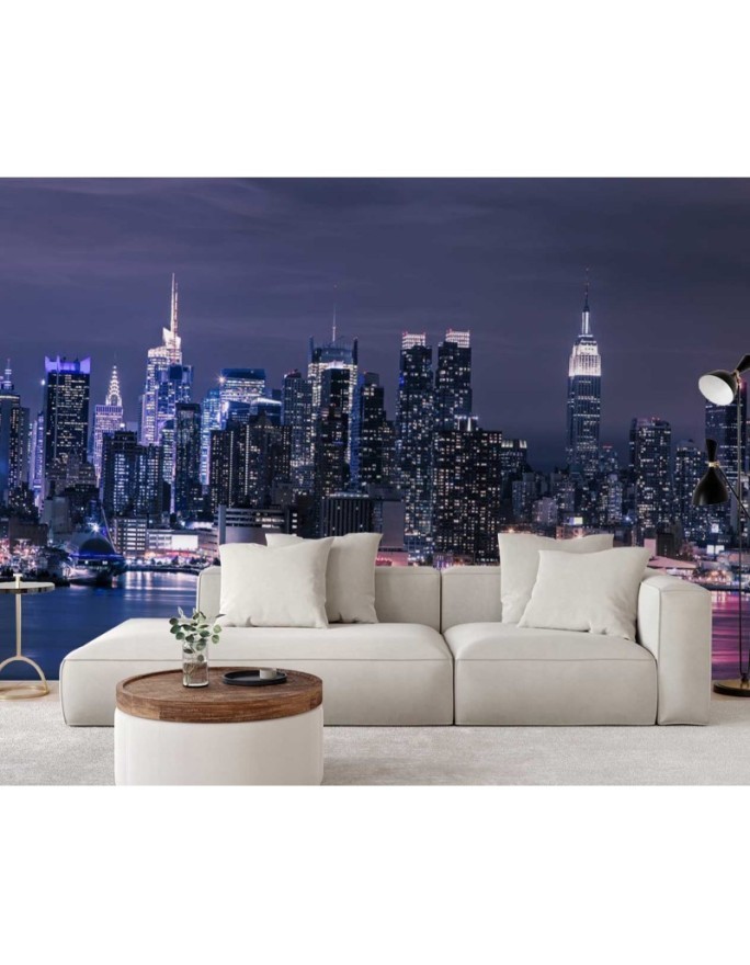 Modern murals for the living room - New York at night | FEEBY
