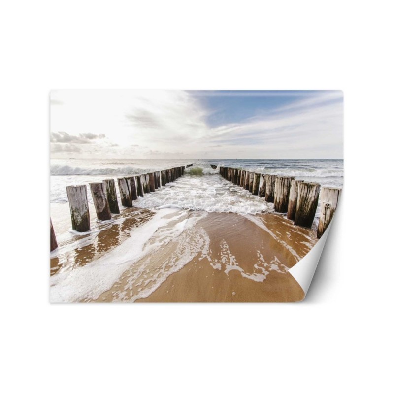 Beautiful Wallpapers for the living room - Falochrons by the sea | FEEBY