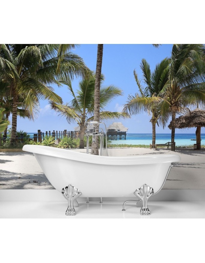 Unique Wallpapers for living room - Palm trees paradise beach | FEEBY