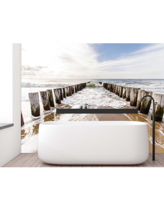 Modern Wallpapers for the living room - breakwaters on the beach | FEEBY