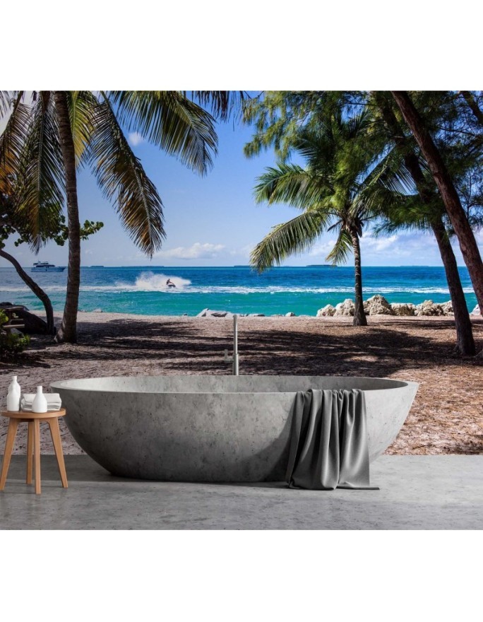 Wall mural - Sand beach between palm trees | FEEBY
