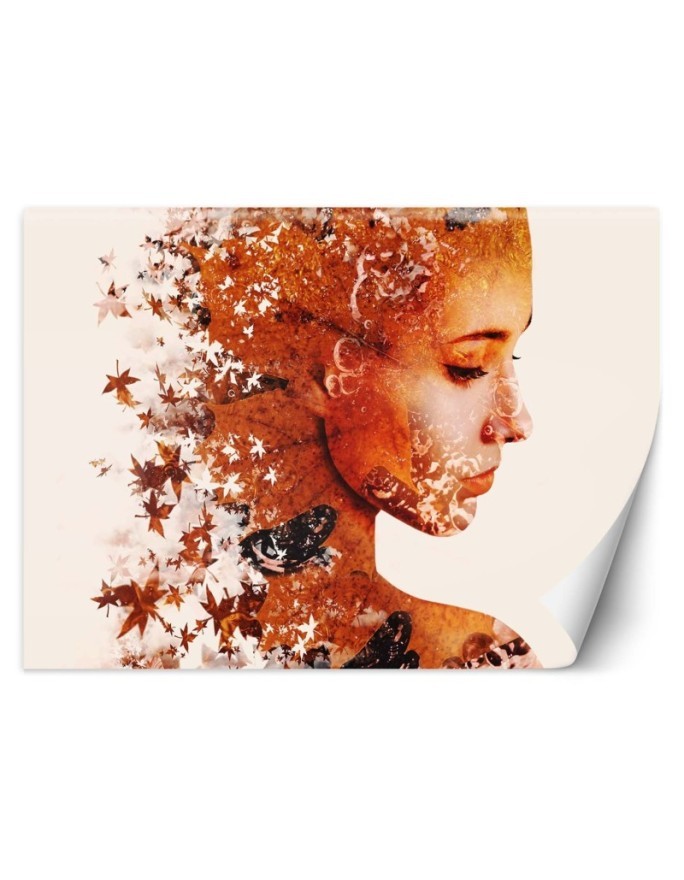 Exclusive wall mural for bedroom - Woman and autumn leaves | FEEBY