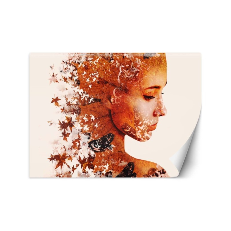 Exclusive wall mural for bedroom - Woman and autumn leaves | FEEBY