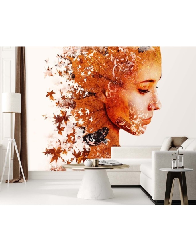 Exclusive wall mural for bedroom - Woman and autumn leaves | FEEBY