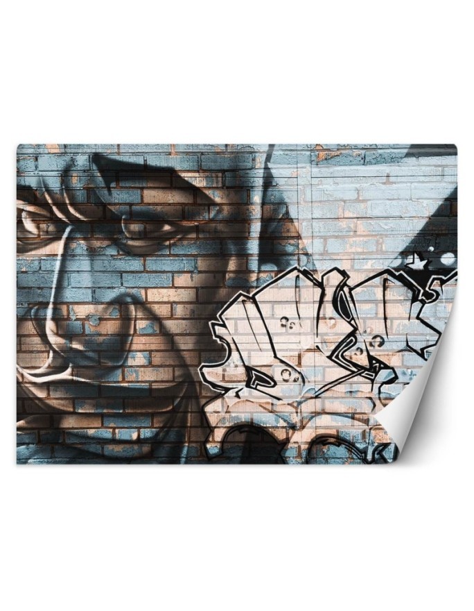 Wall mural - Blue man's face mural on brick | FEEBY