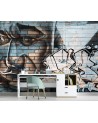 Wall mural - Blue man's face mural on brick | FEEBY