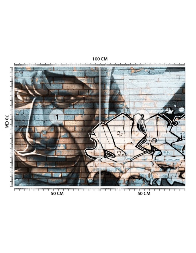 Wall mural - Blue man's face mural on brick | FEEBY