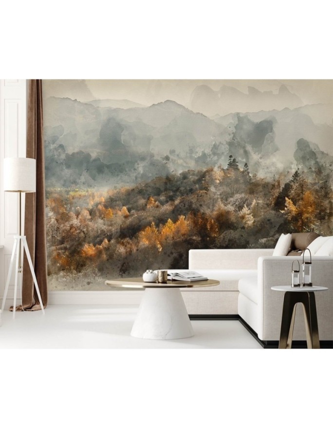 Exclusive wall murals - Autumn forest in fog abstract watercolour | FEEBY