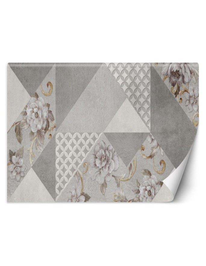 Modern Wallpapers for living room - Flowers on grey texture | FEEBY