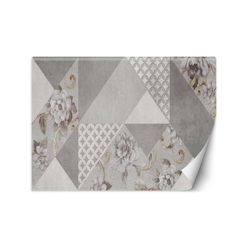 Modern Wallpapers for living room - Flowers on grey texture | FEEBY