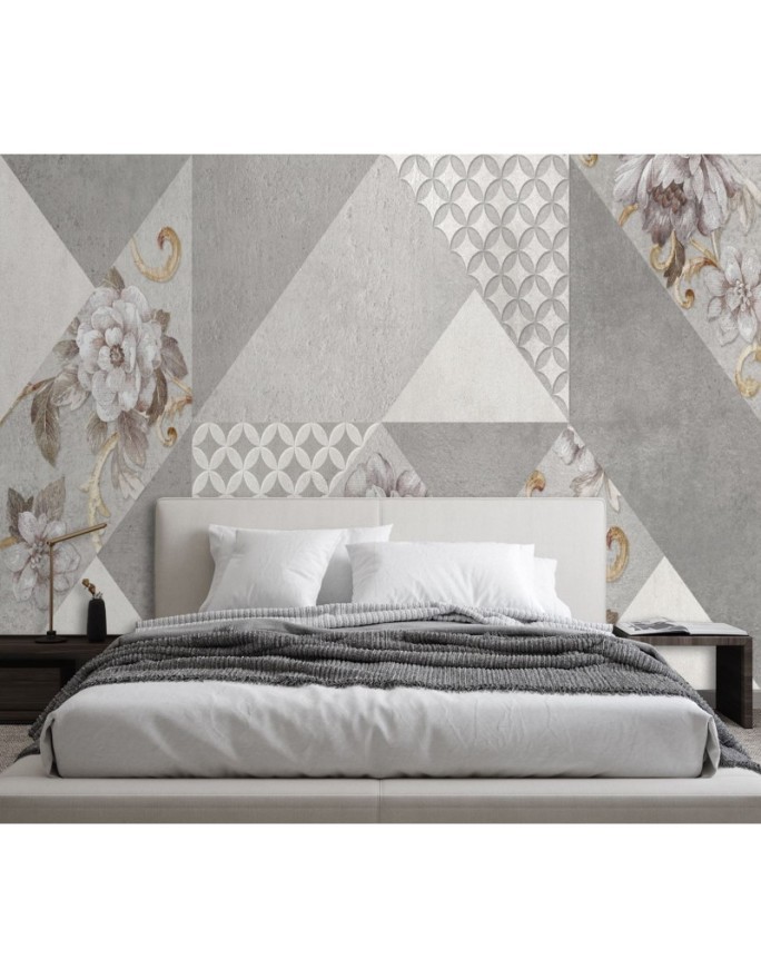 Modern Wallpapers for living room - Flowers on grey texture | FEEBY