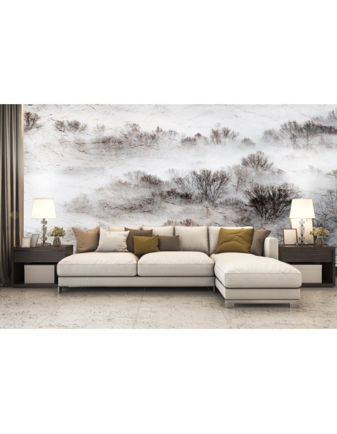 The most fashionable Wallpapers for the living room - Meadow mist trees | FEEBY