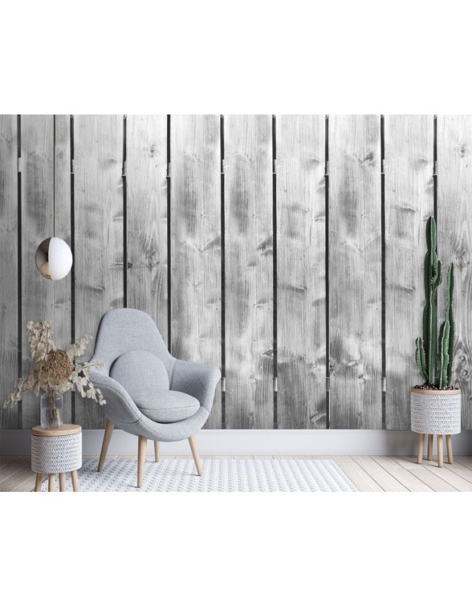 Texture Wallpaper for living room - Grey planks pattern | FEEBY