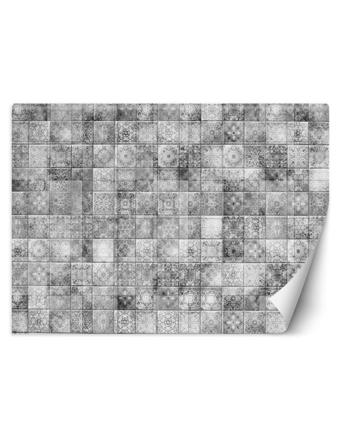 Wall mural - Grey tiles Moroccan mosaic with oriental pattern | FEEBY