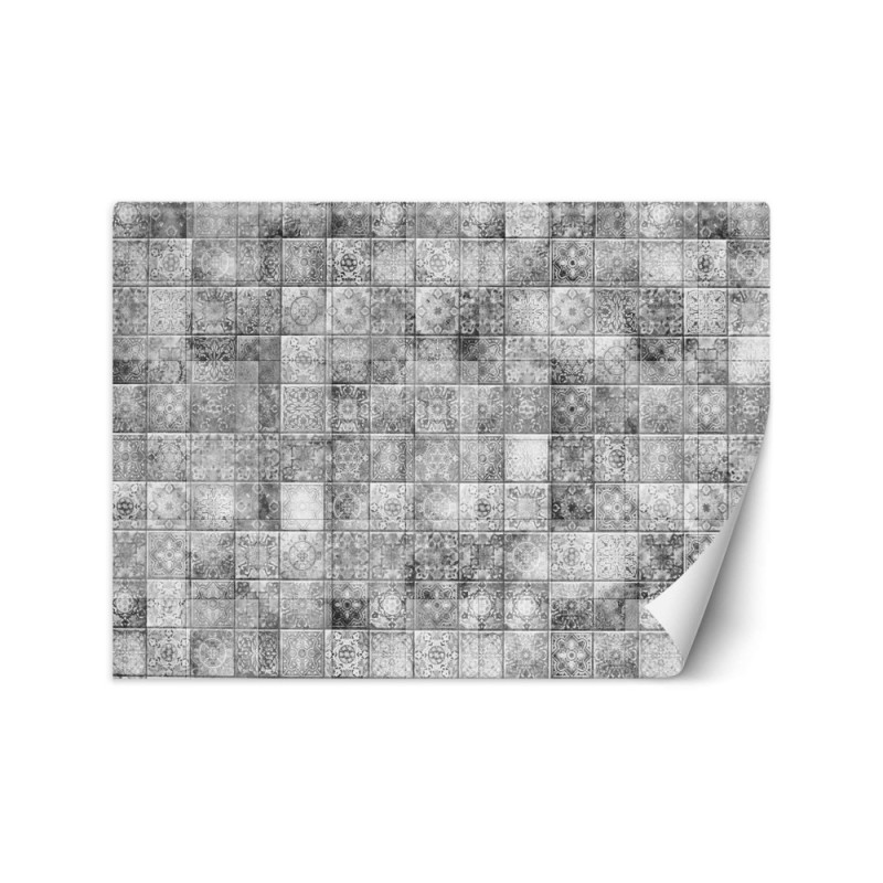 Wall mural - Grey tiles Moroccan mosaic with oriental pattern | FEEBY