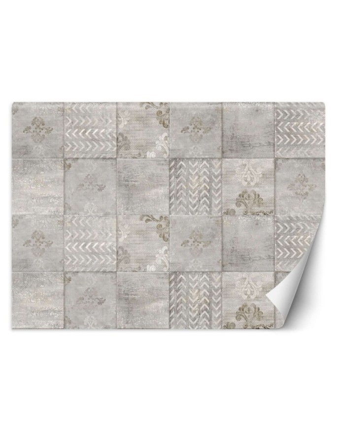 Wall mural - Grey tiles wall tile delicate ornament | FEEBY
