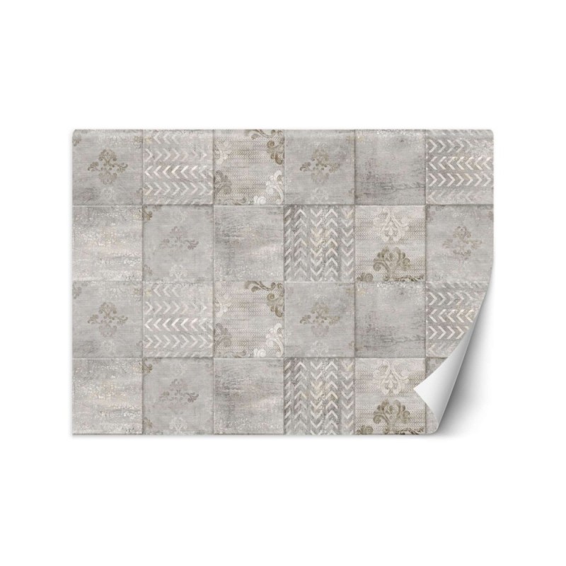 Wall mural - Grey tiles wall tile delicate ornament | FEEBY