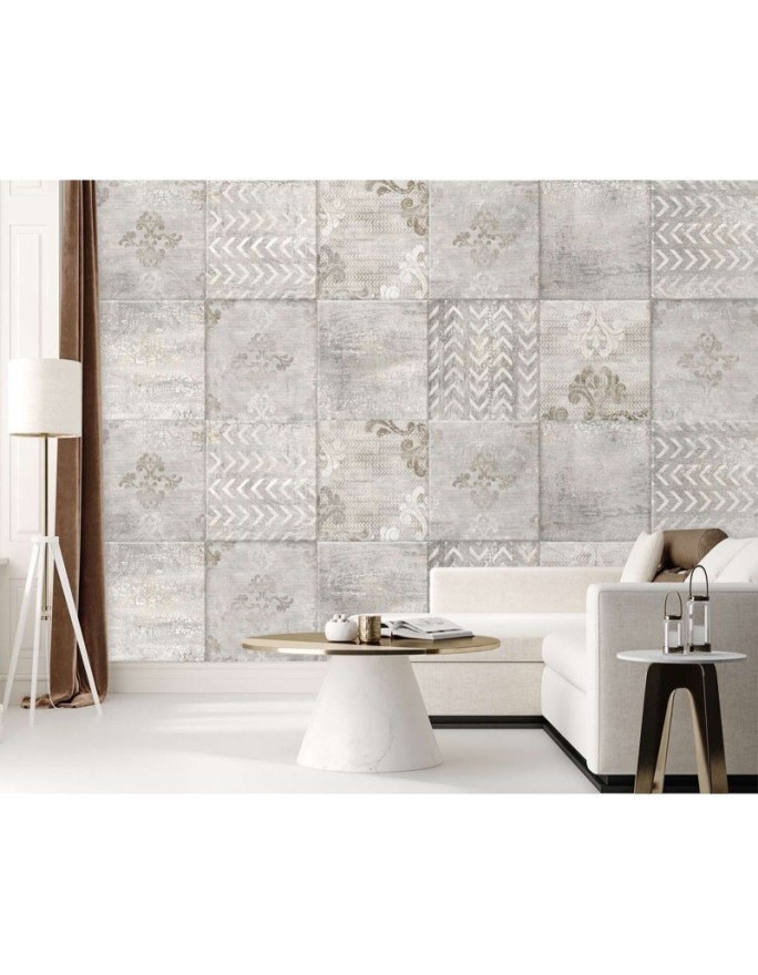 Wall mural - Grey tiles wall tile delicate ornament | FEEBY