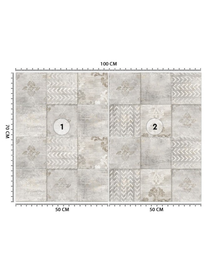 Wall mural - Grey tiles wall tile delicate ornament | FEEBY