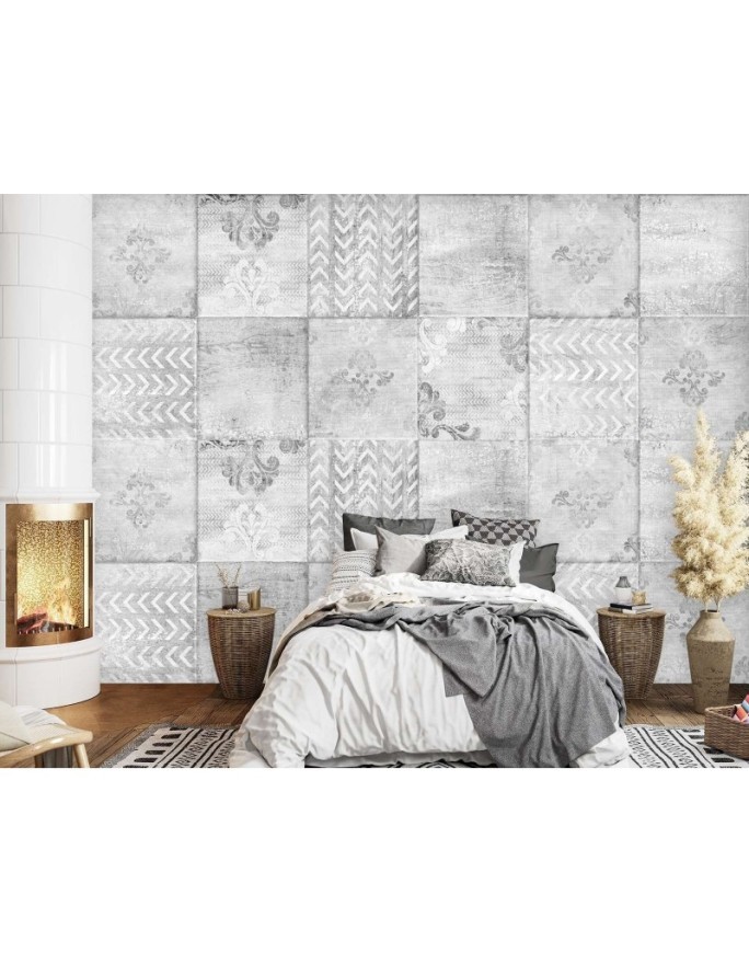 Texture wall mural - Minimalist tiles in grey | FEEBY