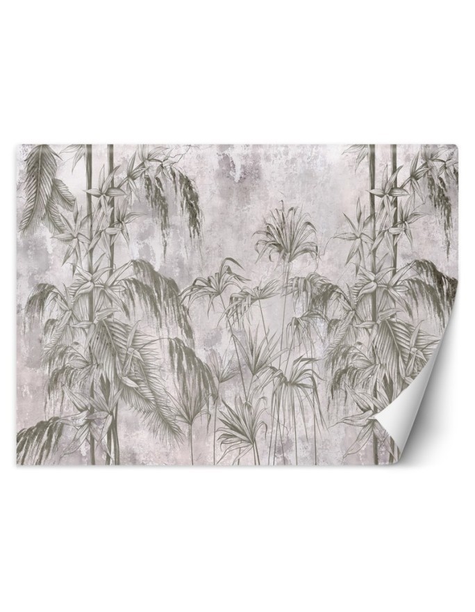 Wall mural - Jungle Concrete Black White Plants | FEEBY