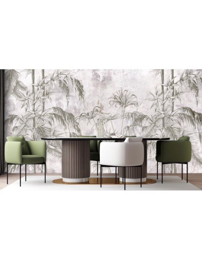 Wall mural - Jungle Concrete Black White Plants | FEEBY