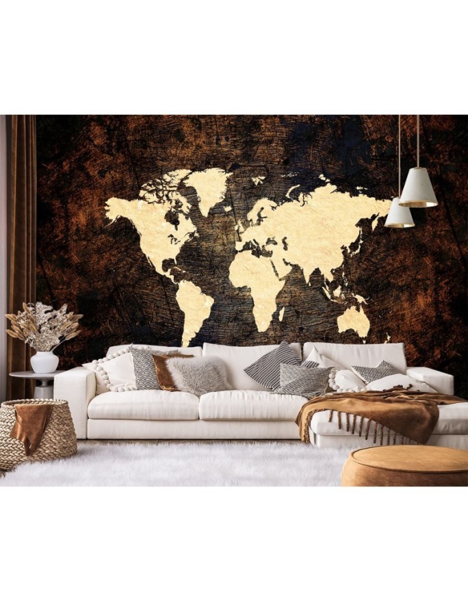 The most fashionable wall murals for the living room - World map brown | FEEBY
