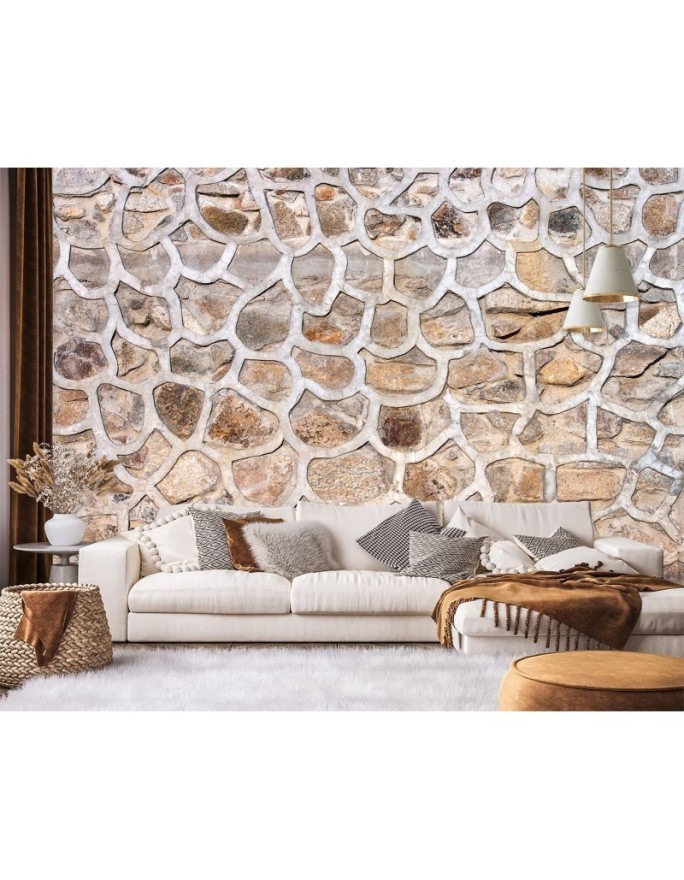 The most fashionable wall murals for living room - Stone wall | FEEBY