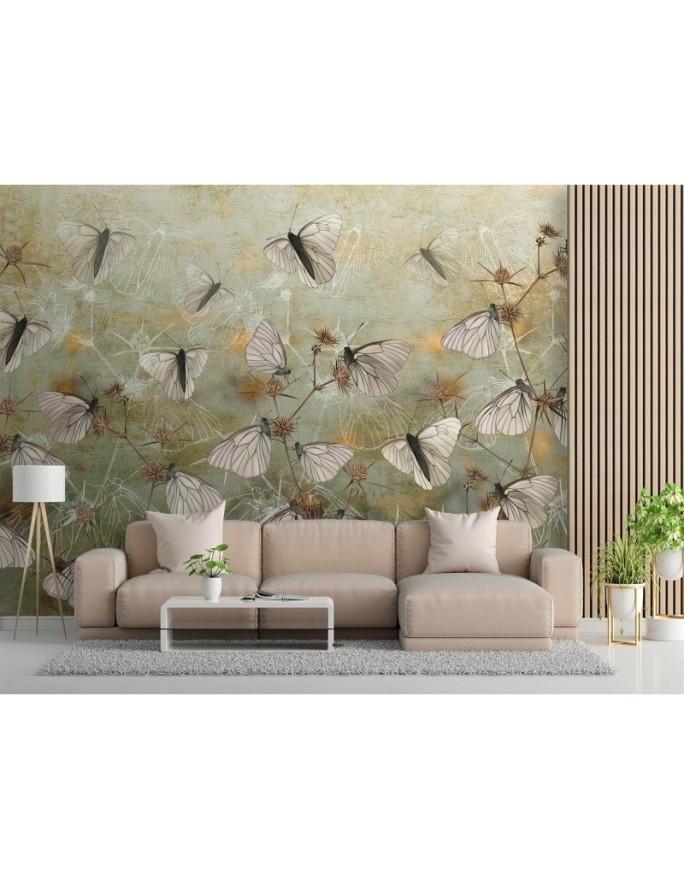 Exclusive wall murals - Butterflies against an old wall | FEEBY