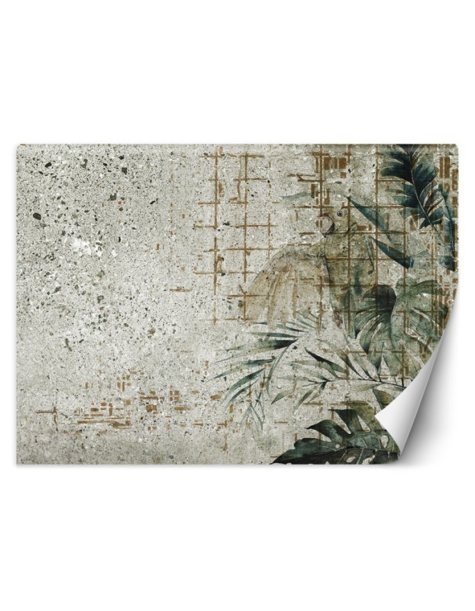 Trendy wall murals - Concrete Parrot Bird Monstera Leaves Green | FEEBY