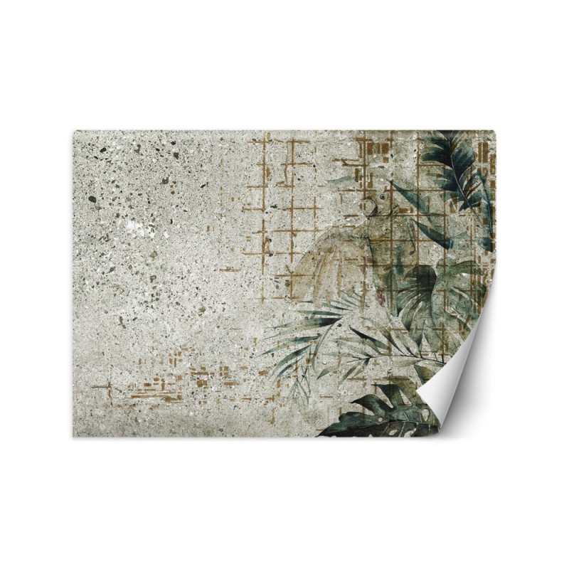 Trendy wall murals - Concrete Parrot Bird Monstera Leaves Green | FEEBY