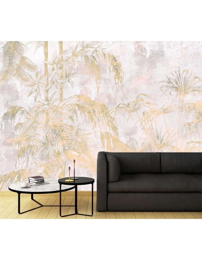 Exotic wall murals - Jungle leaves plants concrete | FEEBY