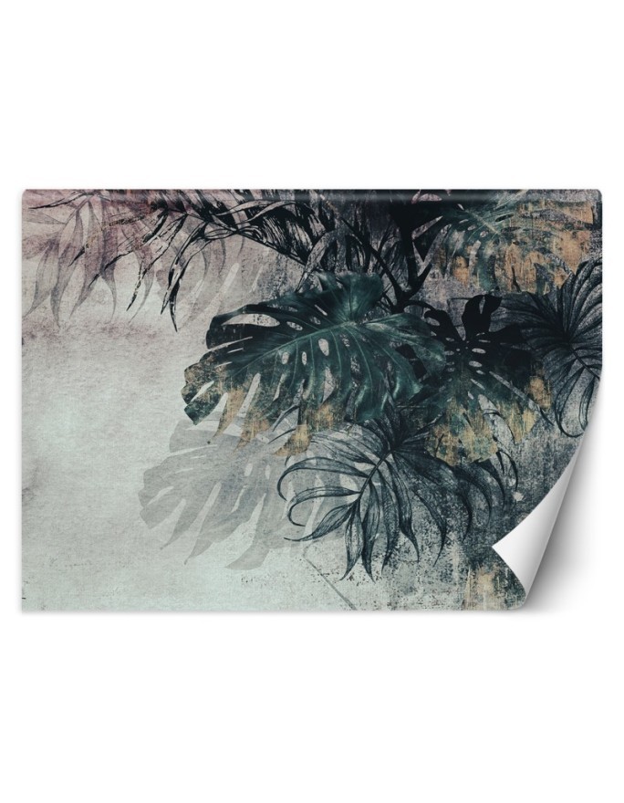 Original wall murals - Monstera 3D Leafs Green Gold | FEEBY