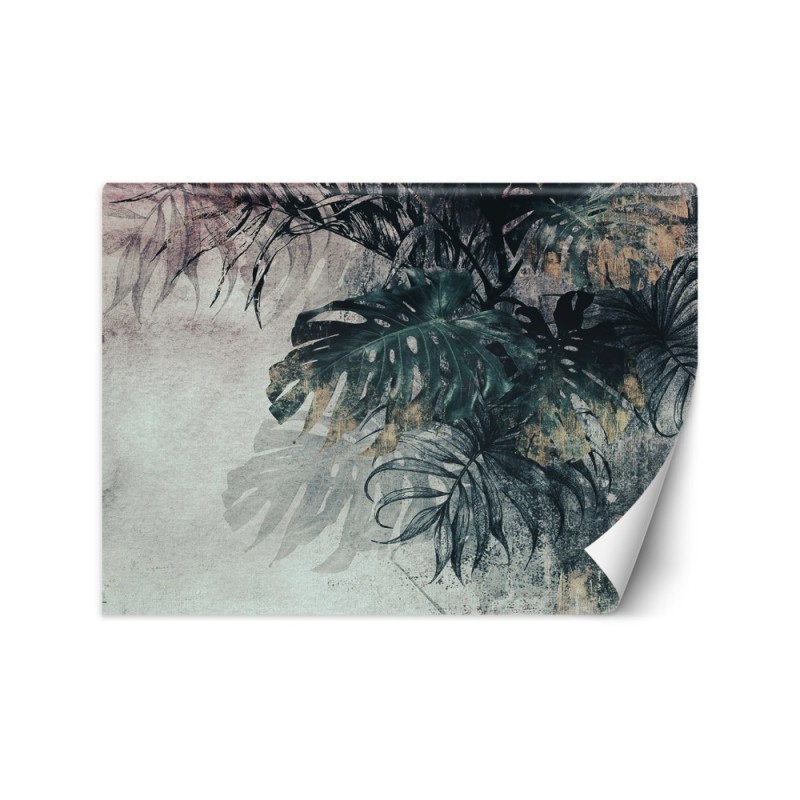 Original wall murals - Monstera 3D Leafs Green Gold | FEEBY