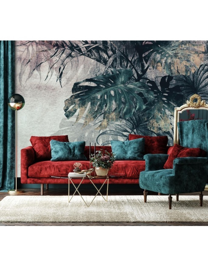 Original wall murals - Monstera 3D Leafs Green Gold | FEEBY