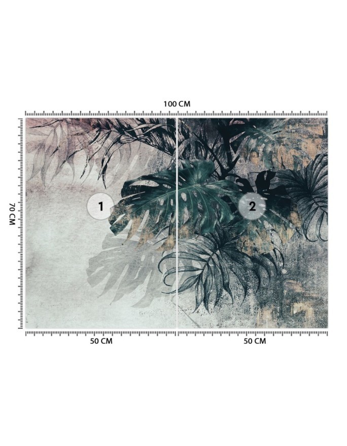 Original wall murals - Monstera 3D Leafs Green Gold | FEEBY