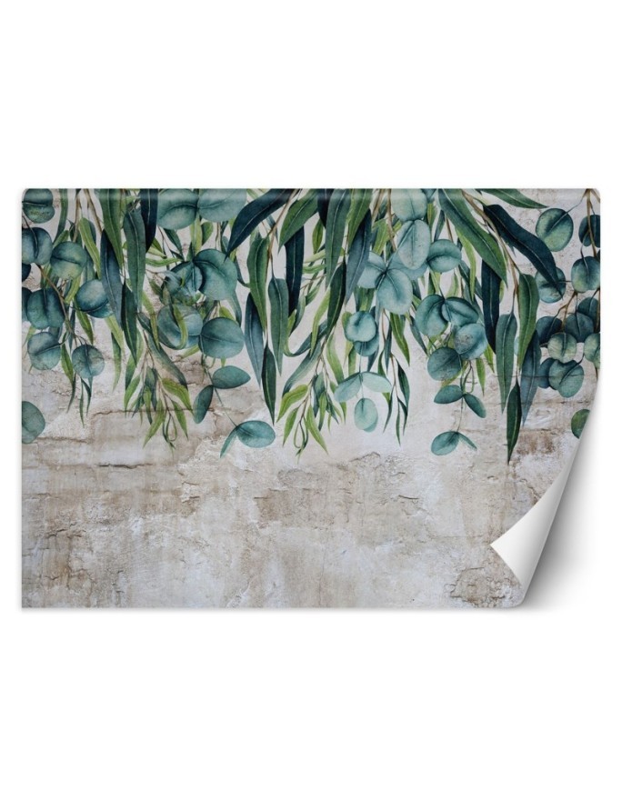 Exotic Wallpaper - Green pastel leaves on concrete | FEEBY