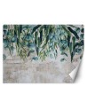 Exotic Wallpaper - Green pastel leaves on concrete | FEEBY