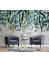 Exotic Wallpaper - Green pastel leaves on concrete | FEEBY