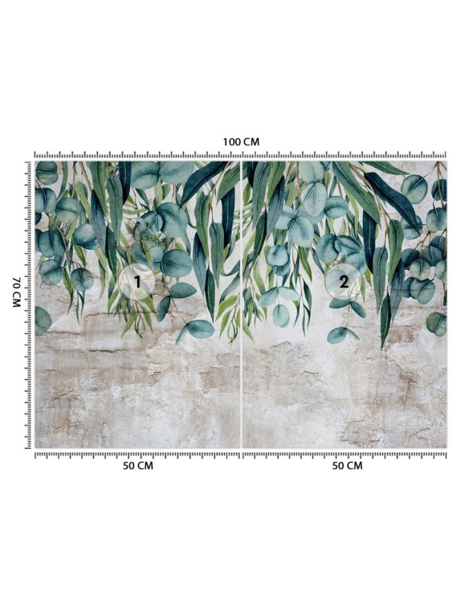 Exotic Wallpaper - Green pastel leaves on concrete | FEEBY