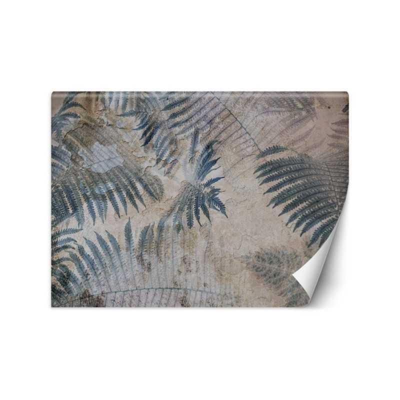 Exotic Wallpapers - Concrete Fern Leaves Blue | FEEBY